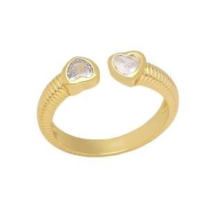 Brand New fashion 18k gold plated adjustable double heart ring. White color.